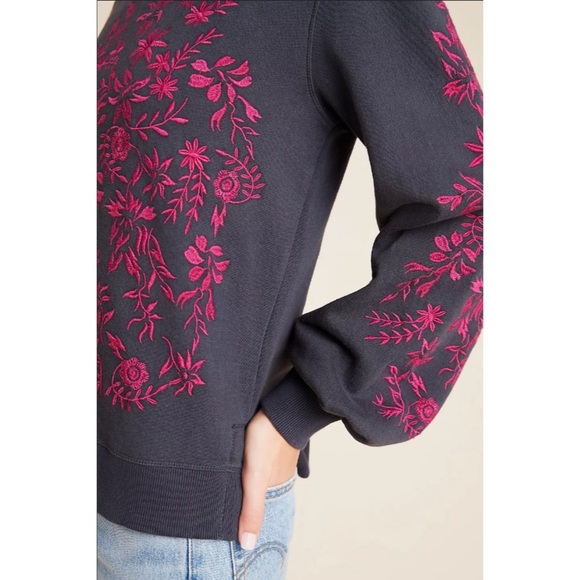 Maeve by Anthropologie Waverly Floral Embroidered Hoodie Comfy Pullover Size S - Picture 3 of 11